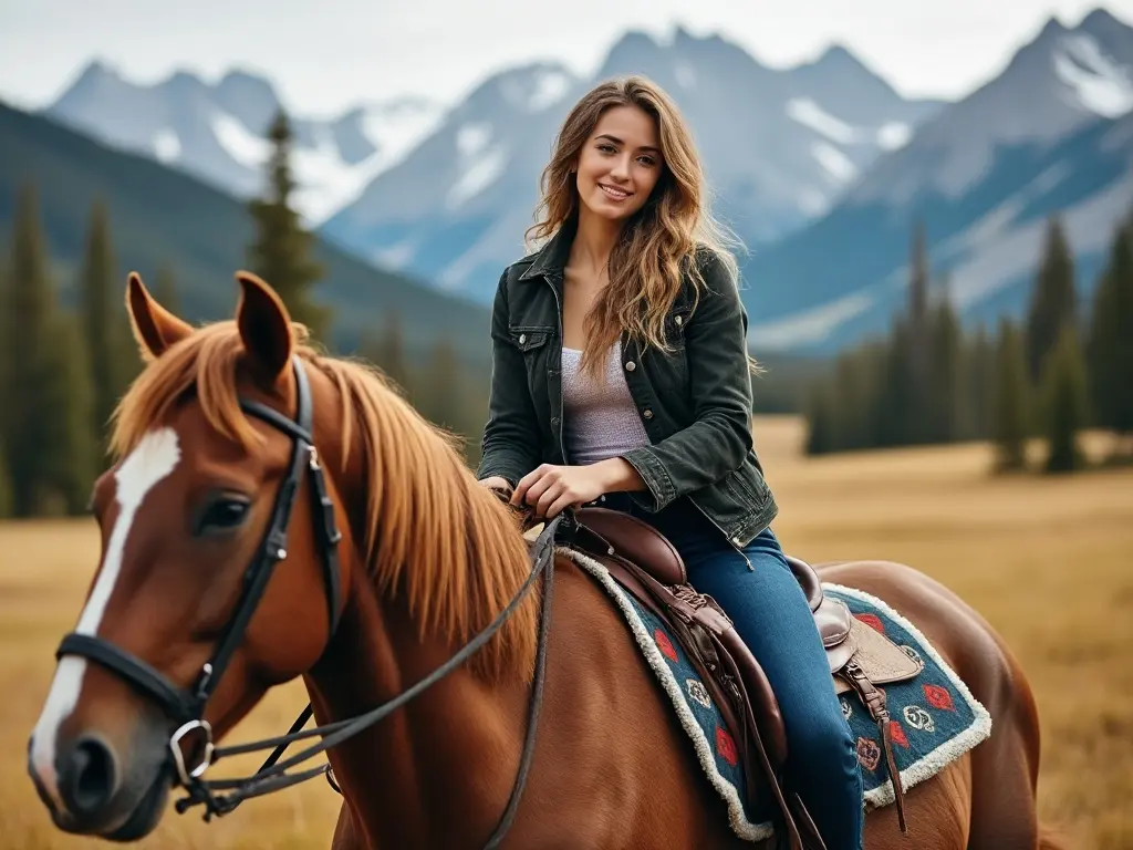 Traditional Canadian woman with a horse