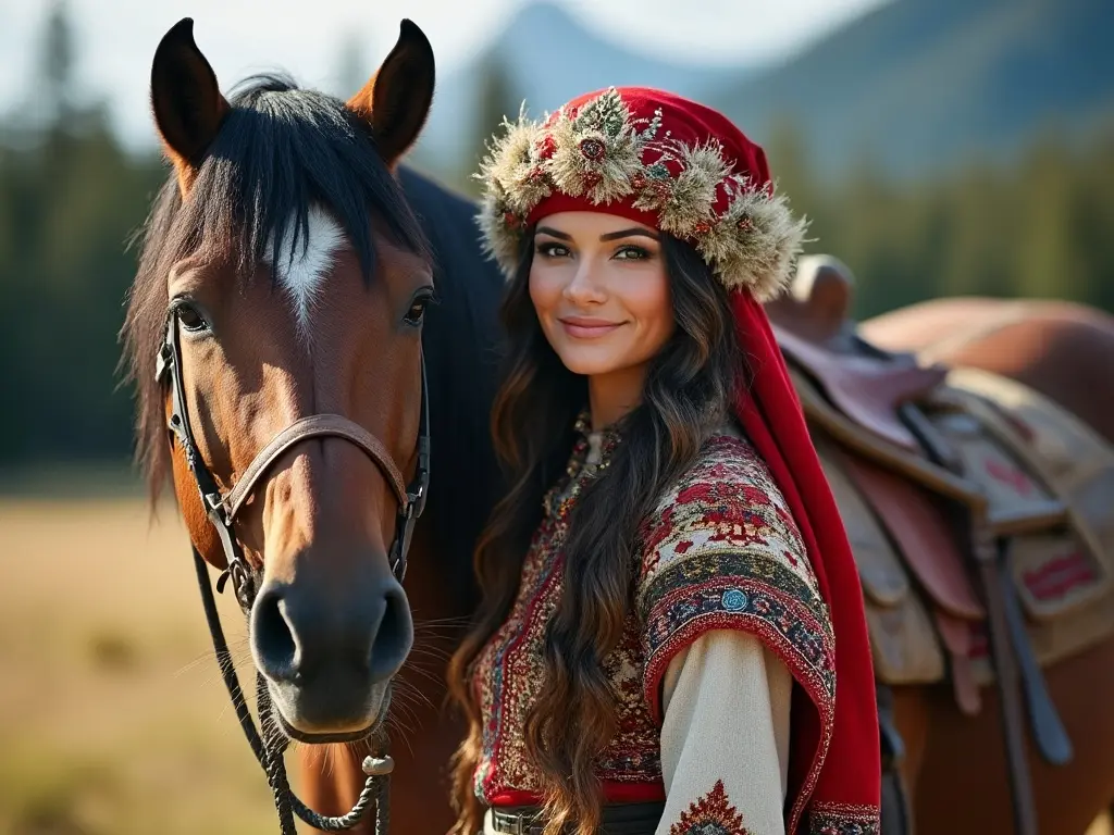 Traditional Canadian woman with a horse