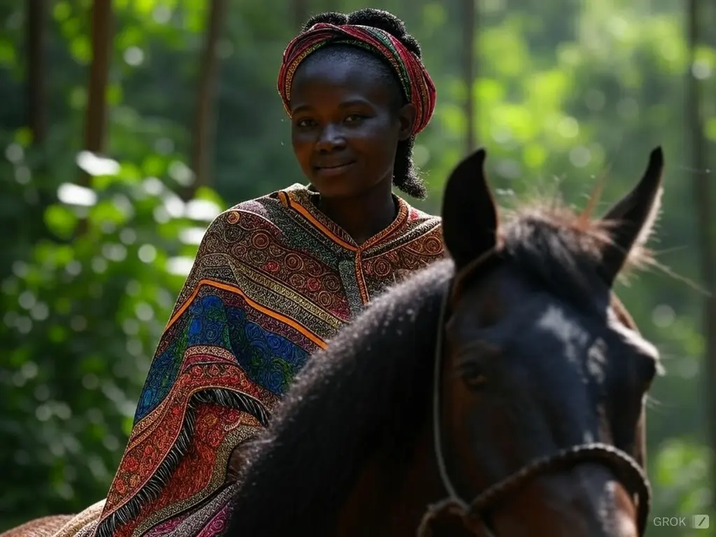 Traditional Central African Republican woman with a horse