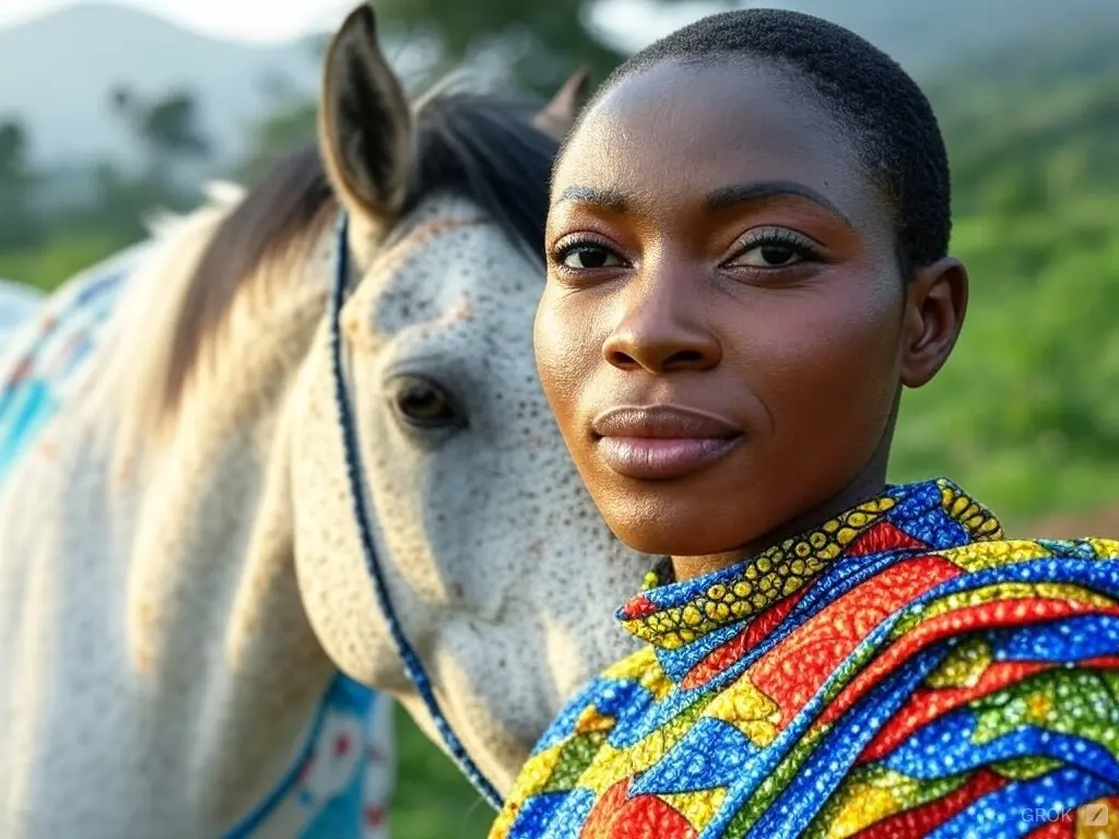 Traditional Central African Republican woman with a horse