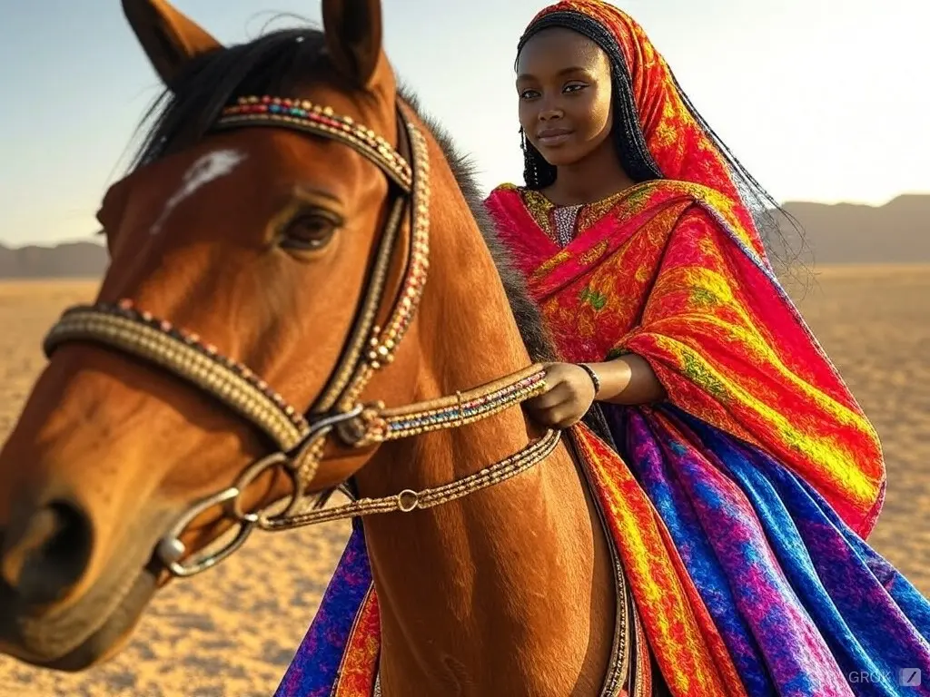 Traditional Chadian woman with a horse