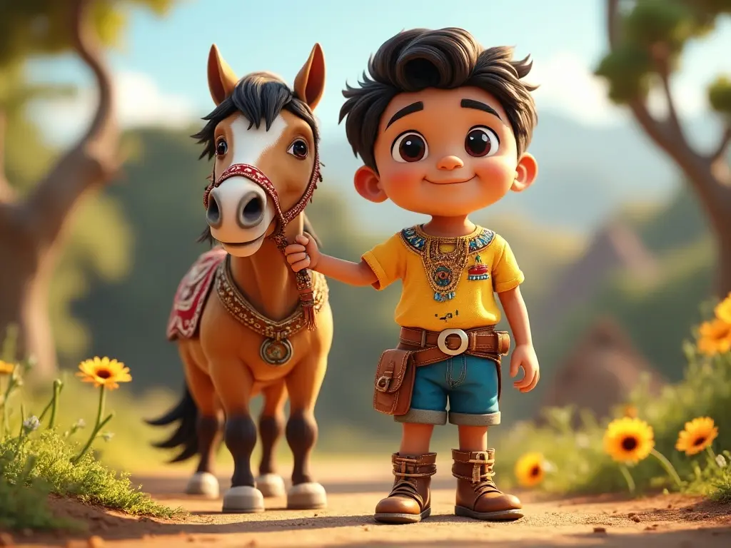 D character of a boy with a horse