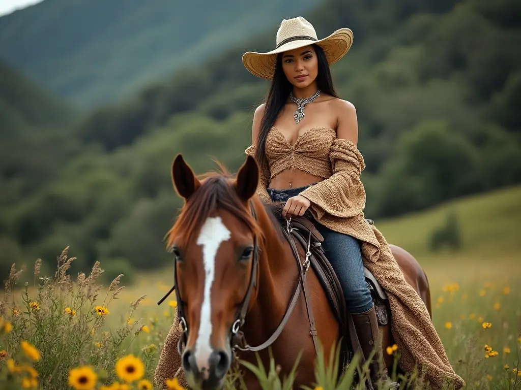 Traditional Columbian woman with a horse