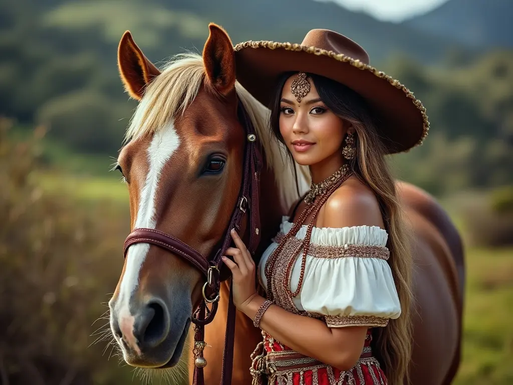 Traditional Columbian woman with a horse