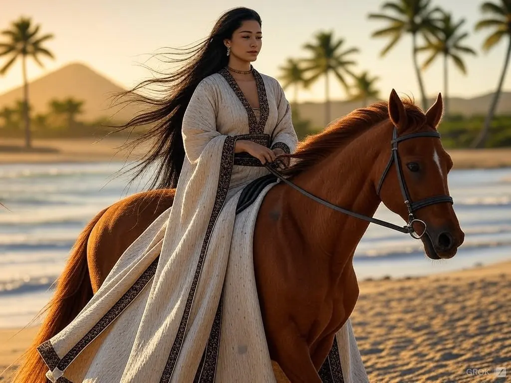 Traditional Comoros woman with a horse