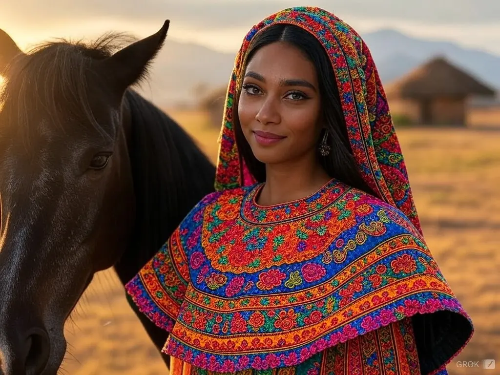 Traditional Comoros woman with a horse