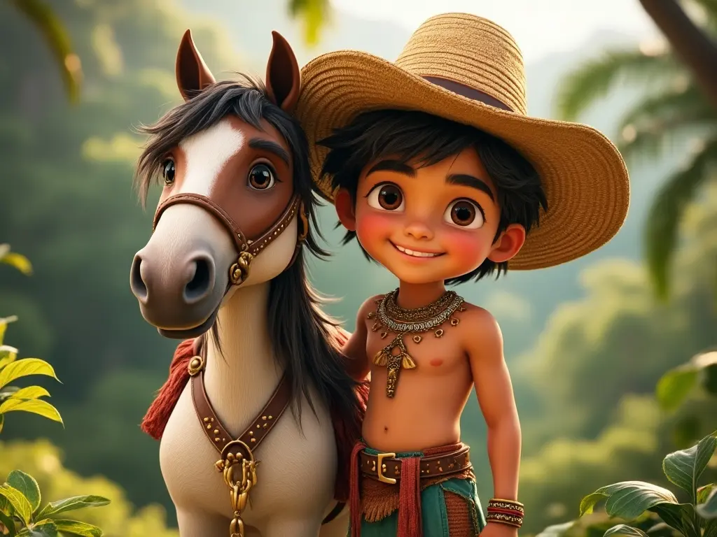 3D character of a boy with a horse