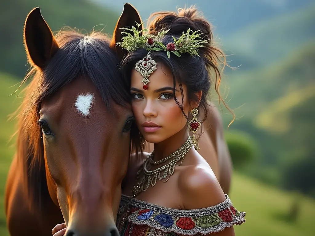 Traditional Costa Rican woman with a horse