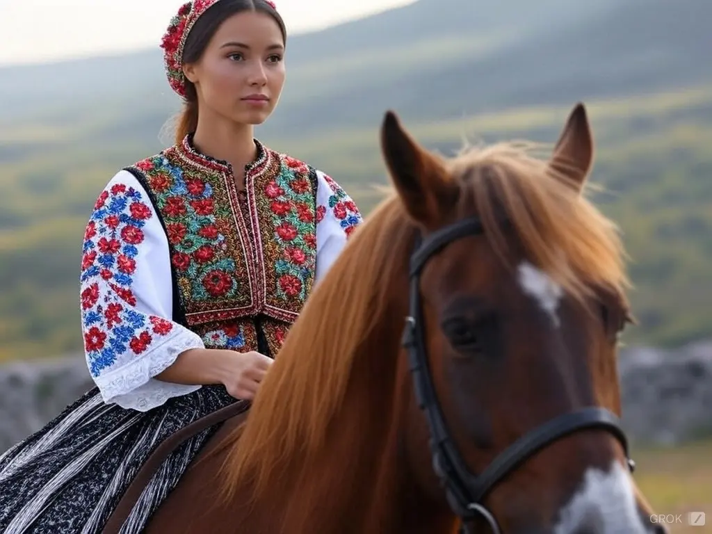 Traditional Croatian woman with a horse