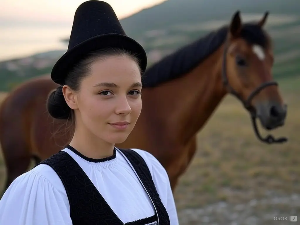 Traditional Croatian woman with a horse