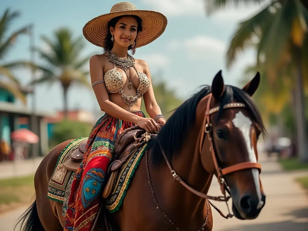 Traditional Cuban woman with a horse