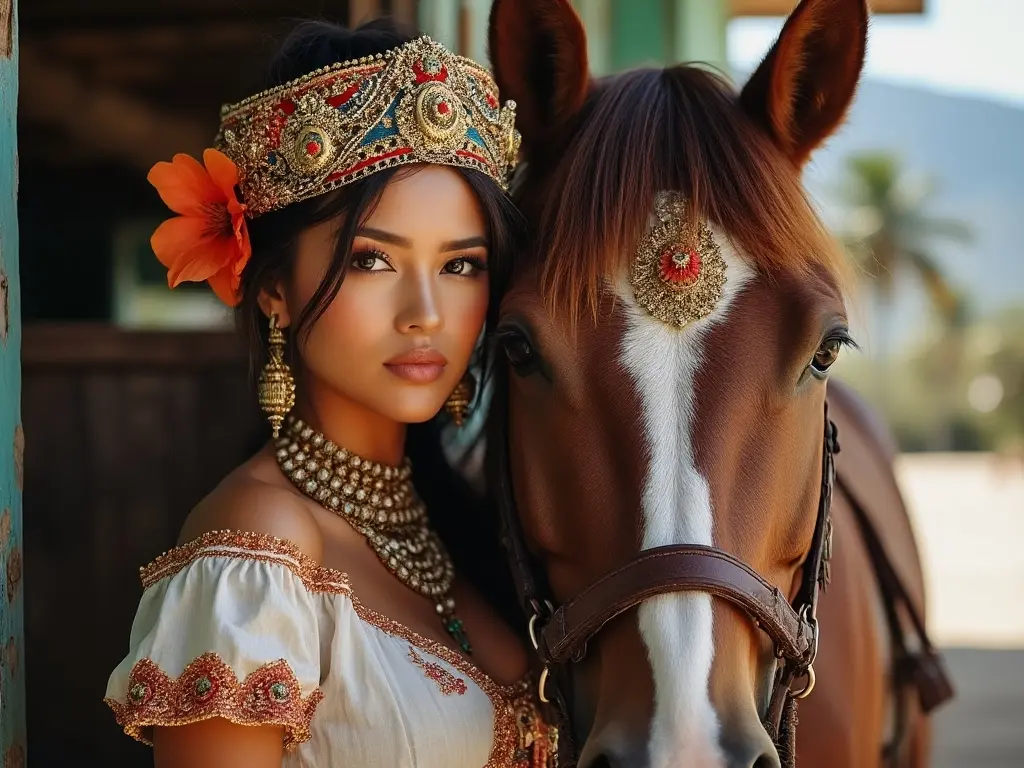 Traditional Cuban woman with a horse