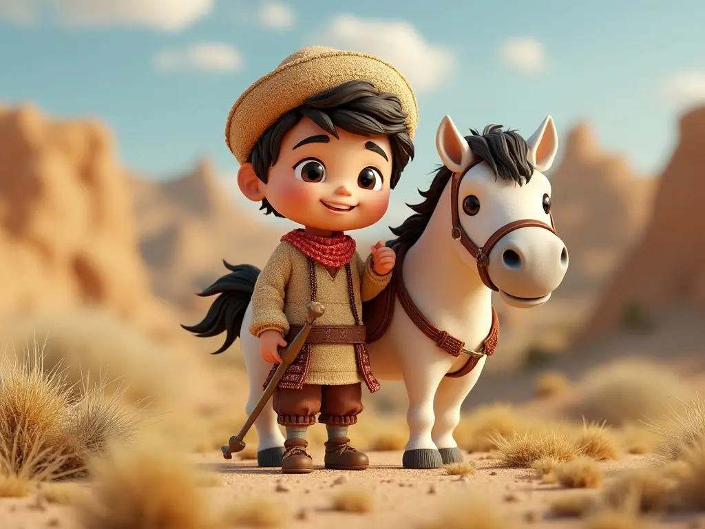 3D character of a boy with a horse