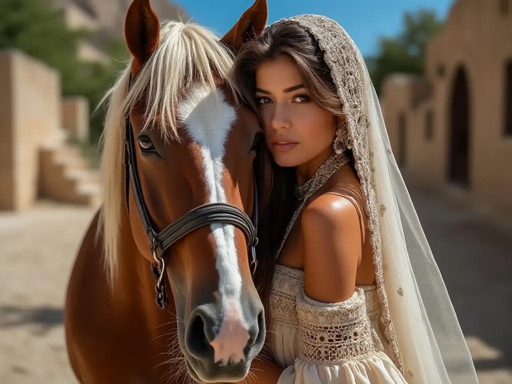 Traditional Cypriot woman with a horse