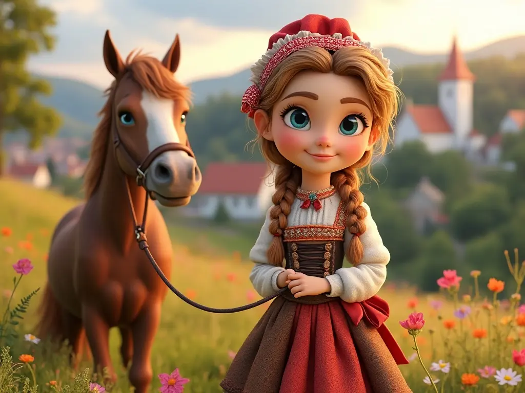 3D character of a girl with a horse