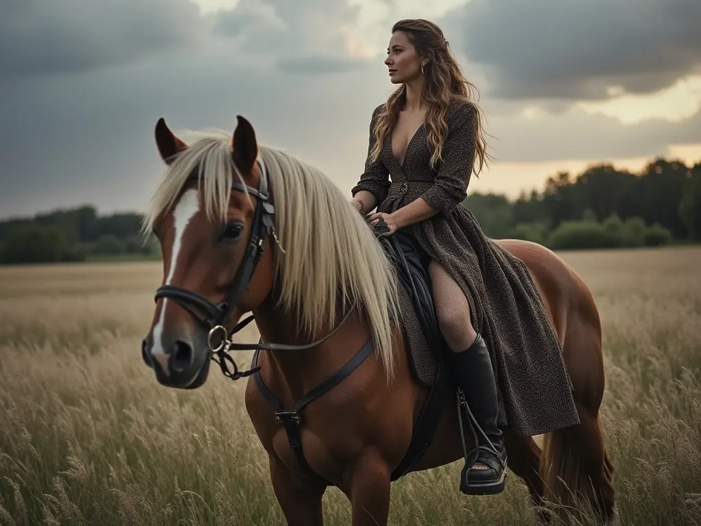 Traditional Danish woman with a horse