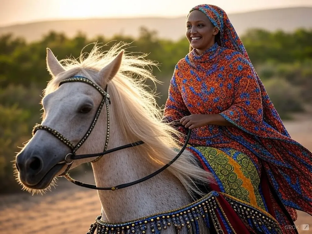 Traditional Djibouti woman with a horse