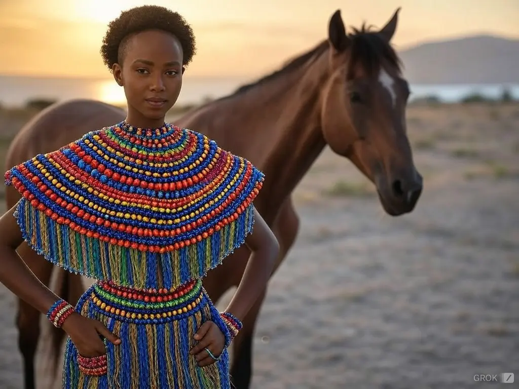 Traditional Djibouti woman with a horse