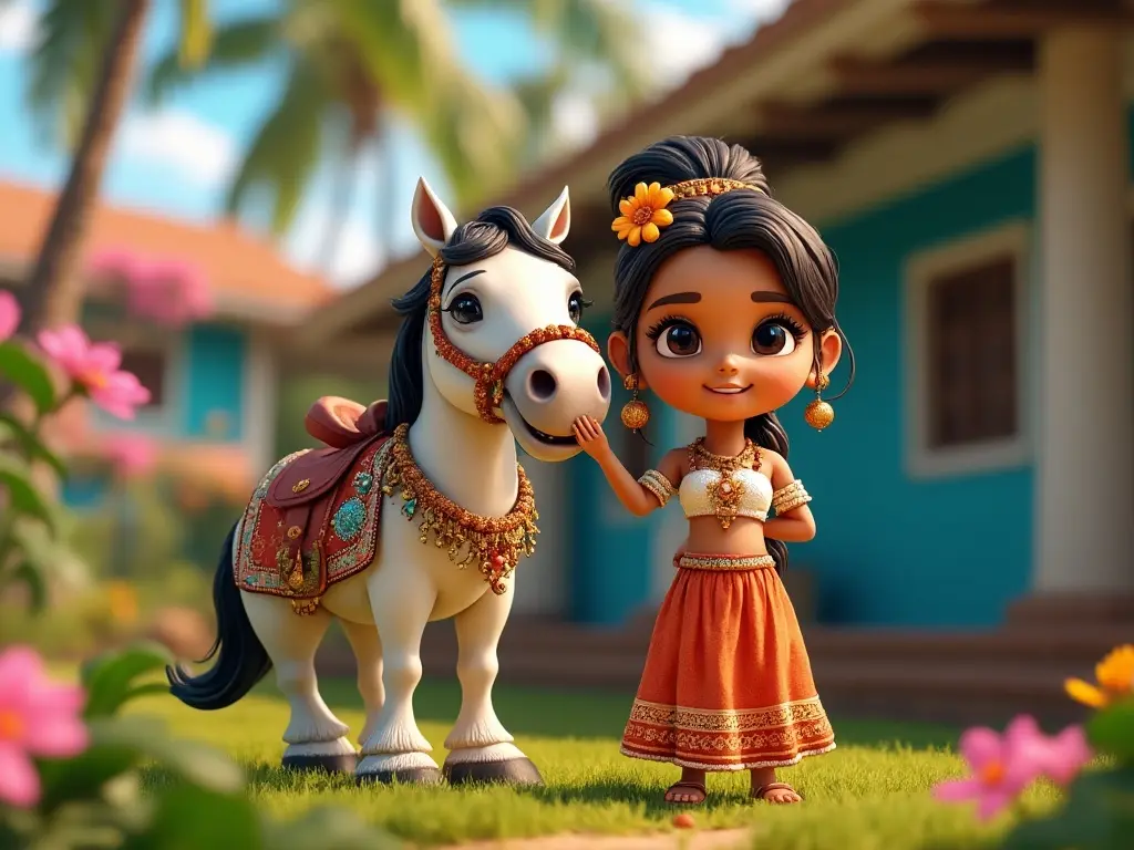 3D character of a girl with a horse