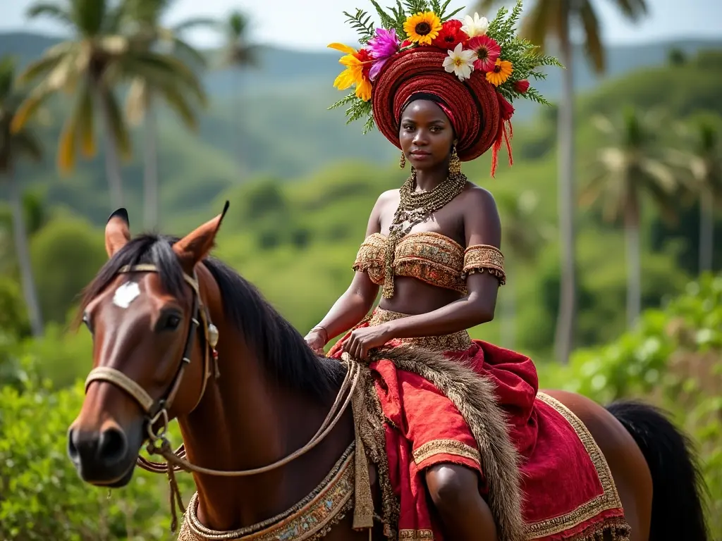 Traditional Dominican woman with a horse