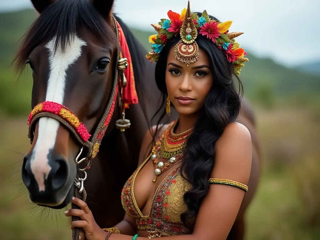 Traditional Dominican woman with a horse