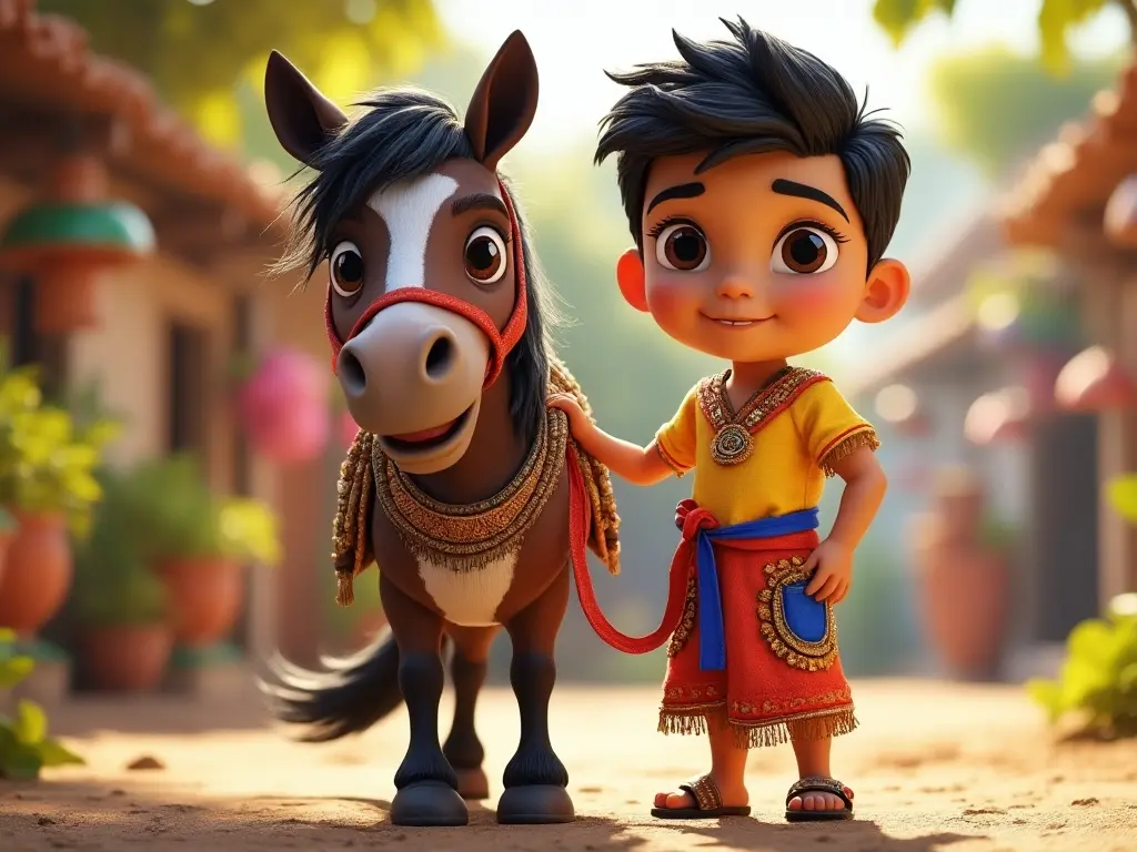 3D character of a boy with a horse