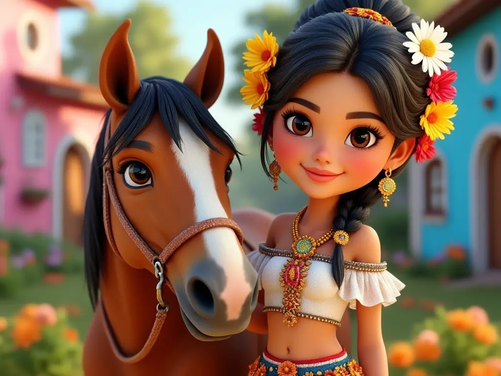 3D character of a girl with a horse