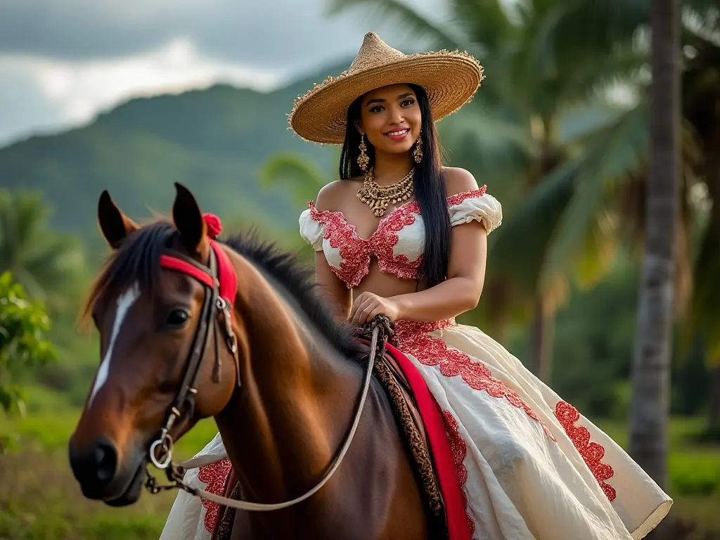 Traditional Dominican woman with a horse