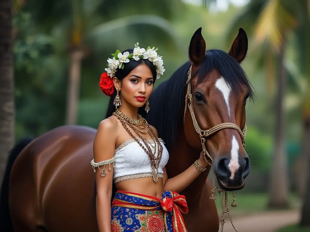 Traditional Dominican woman with a horse