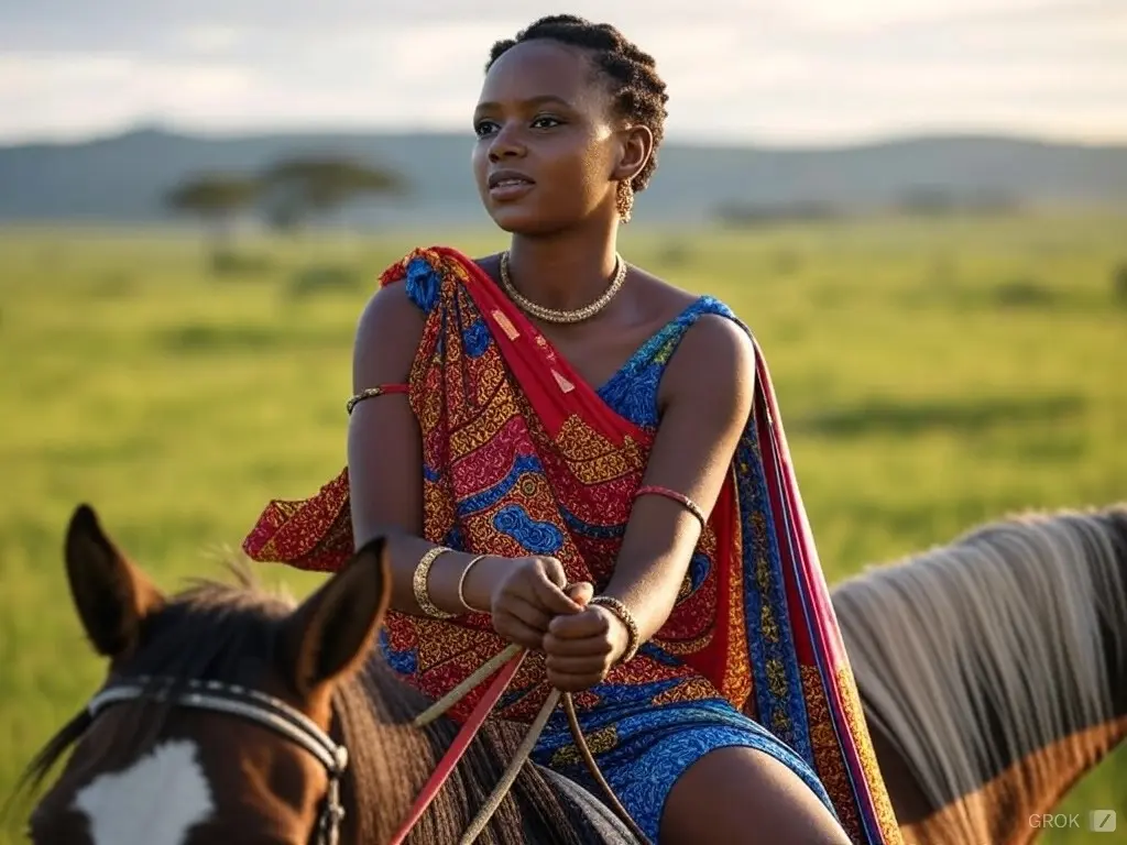 Traditional Democratic Republic of the Congolese woman with a horse