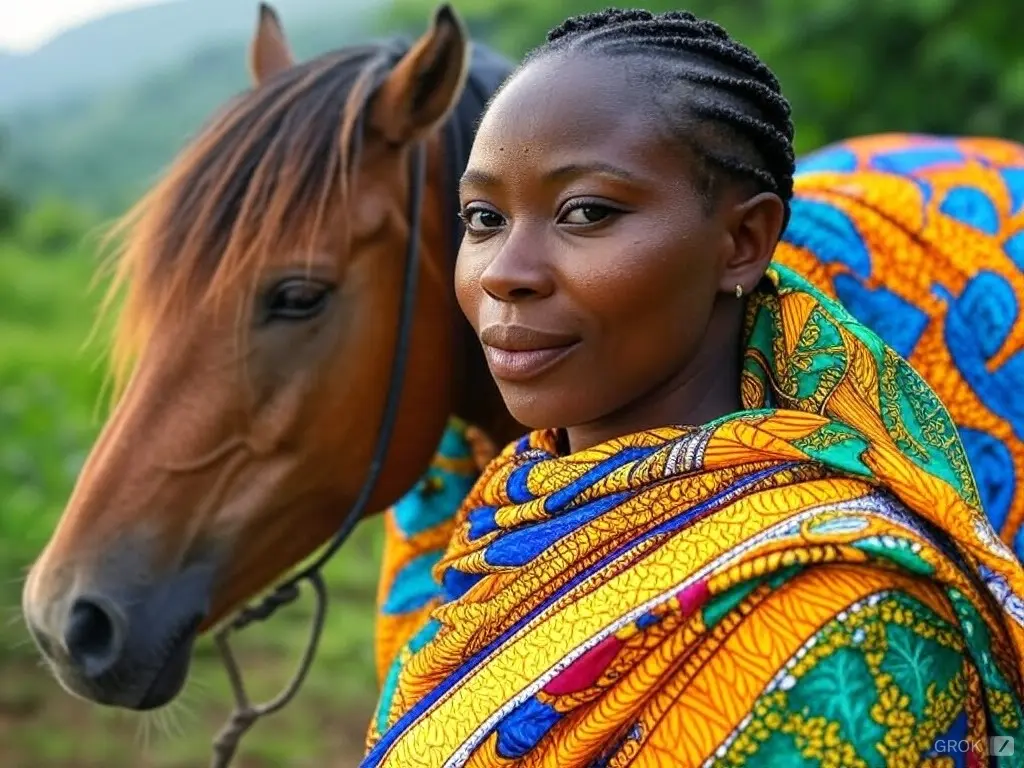 Traditional Democratic Republic of the Congolese woman with a horse