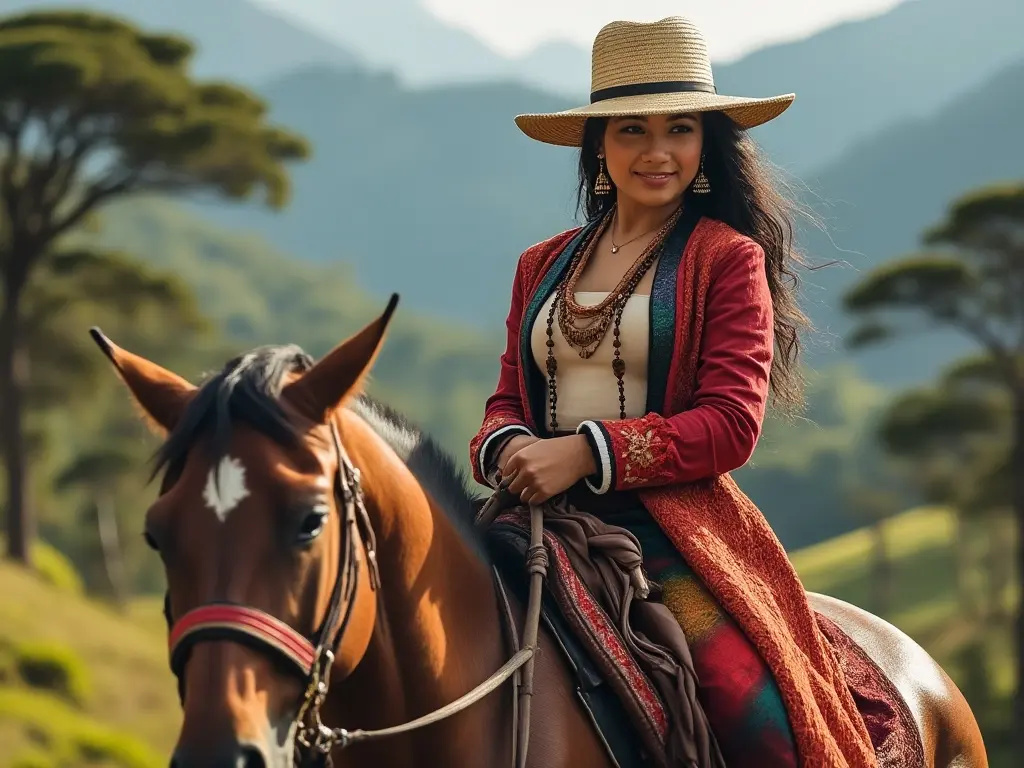 Traditional Ecuadorean woman with a horse