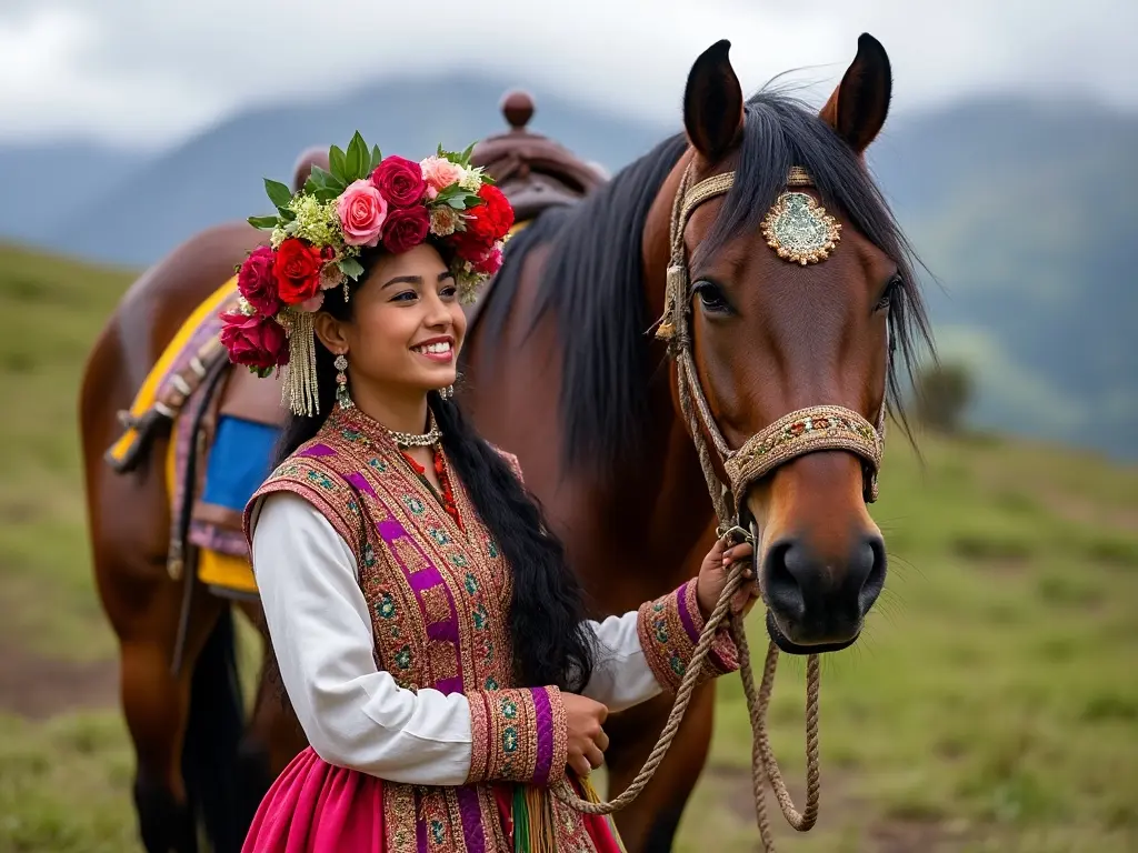 Traditional Ecuadorean woman with a horse