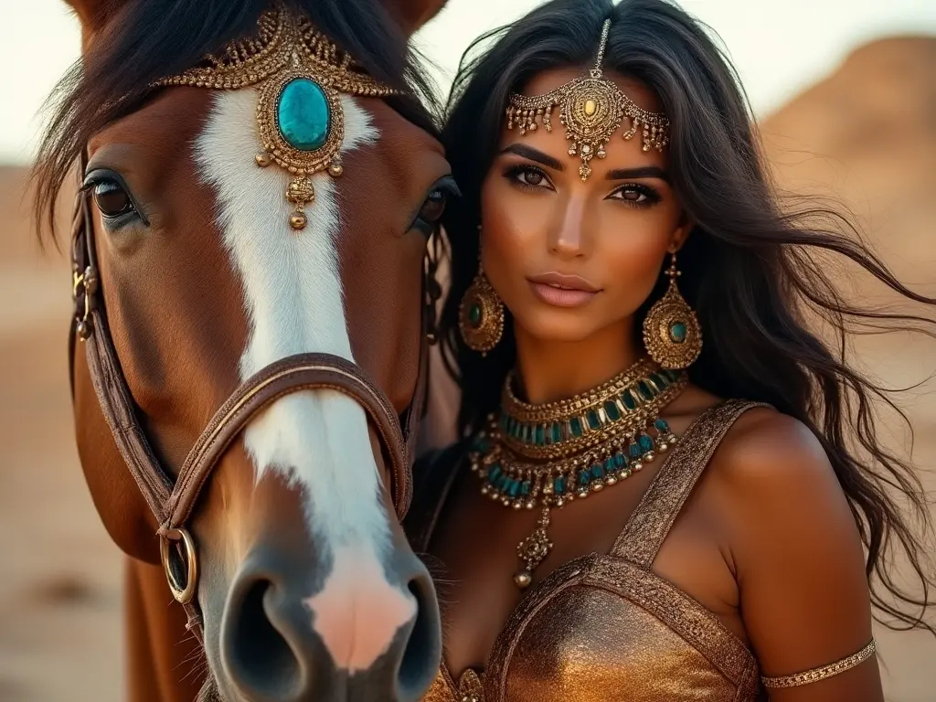 Traditional Egyptian woman with a horse