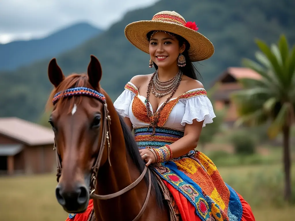 Traditional El Salvadoran woman with a horse