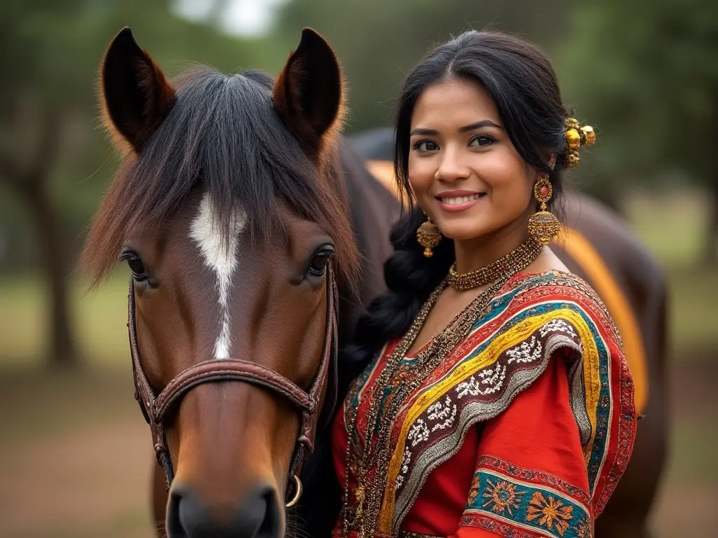 Traditional El Salvadoran woman with a horse