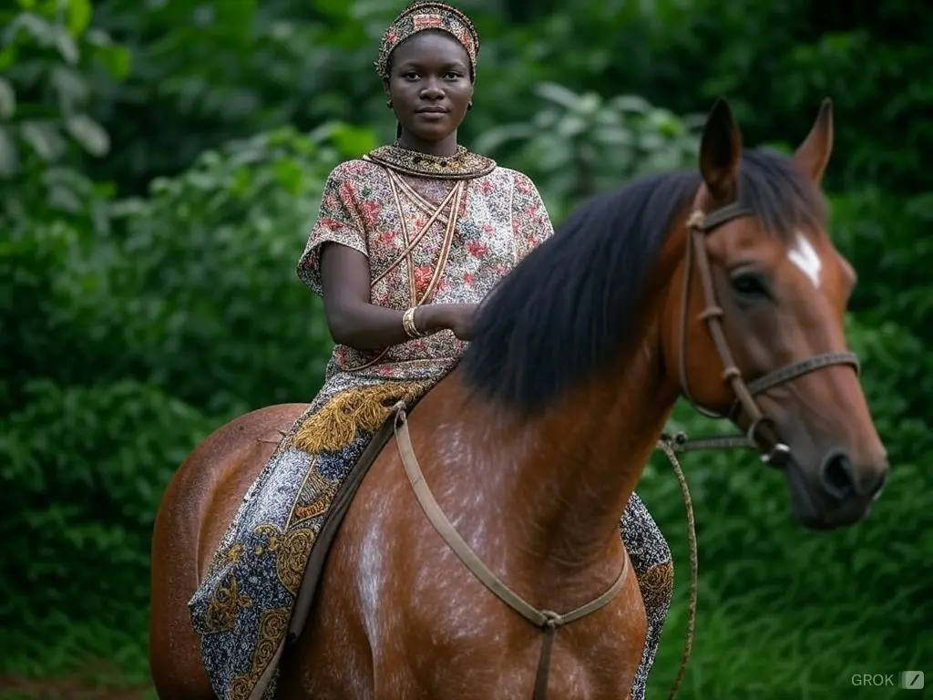 Traditional Equatorial Guinean woman with a horse