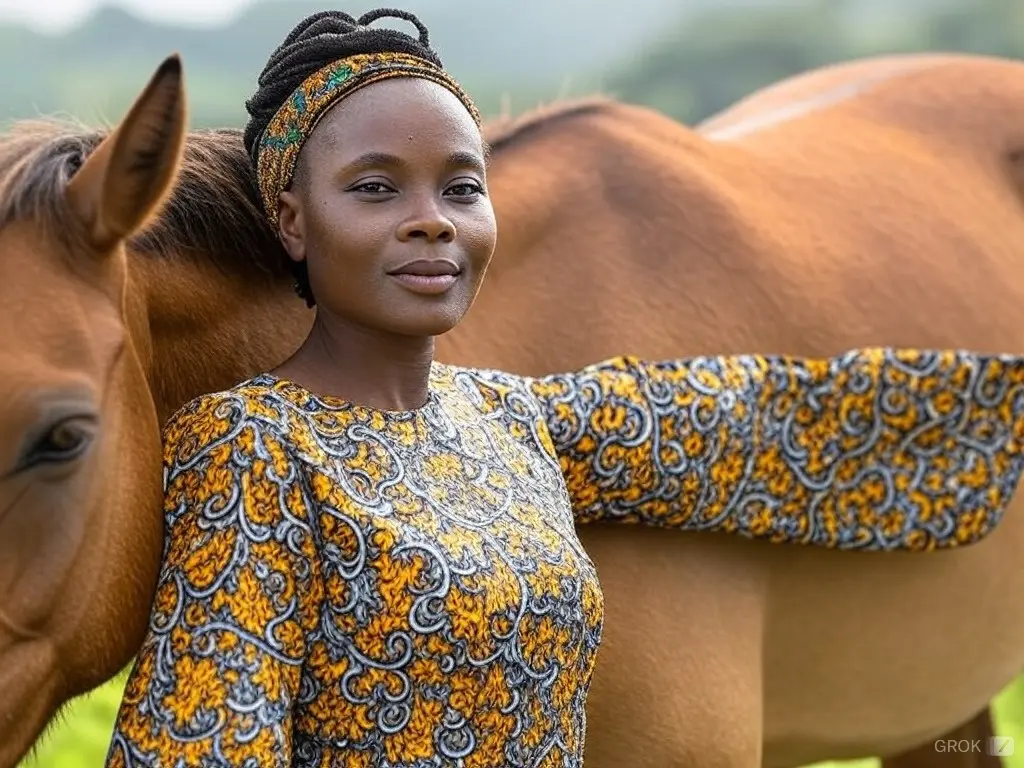 Traditional Equatorial Guinean woman with a horse