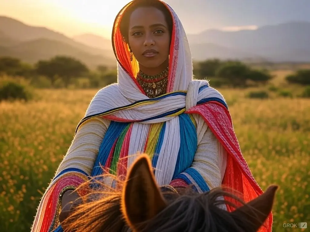 Traditional Eritrea woman with a horse