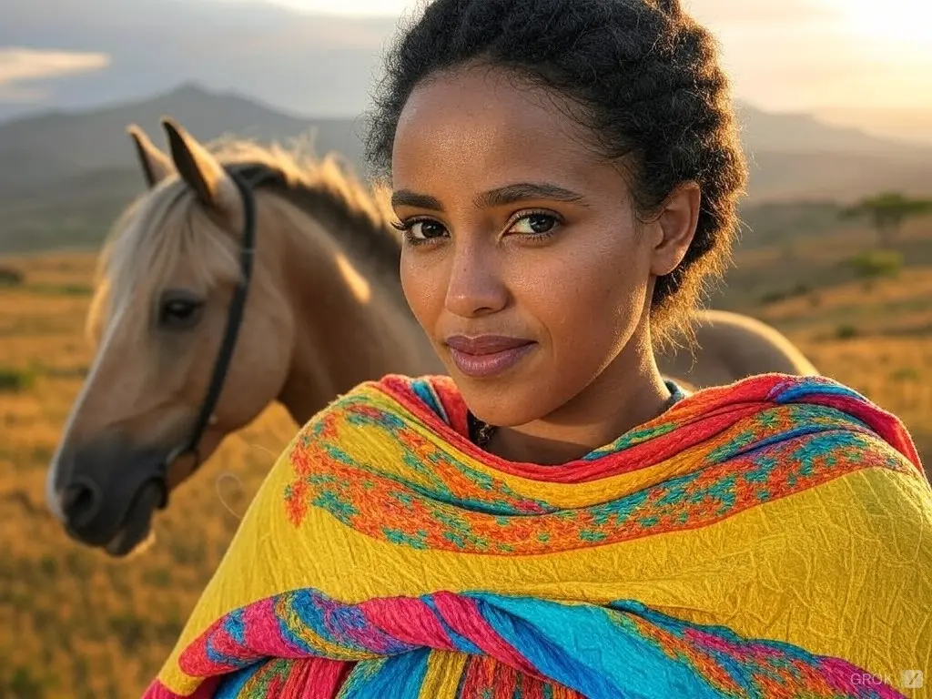 Traditional Eritrea woman with a horse