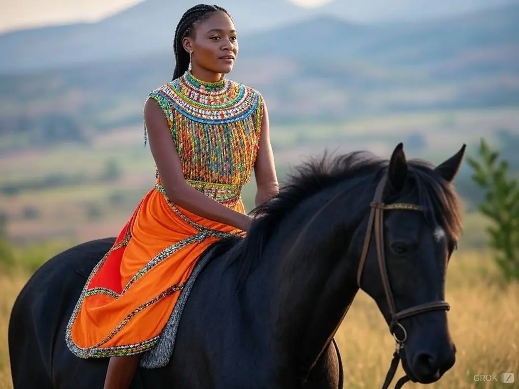 Traditional Liswati woman with a horse