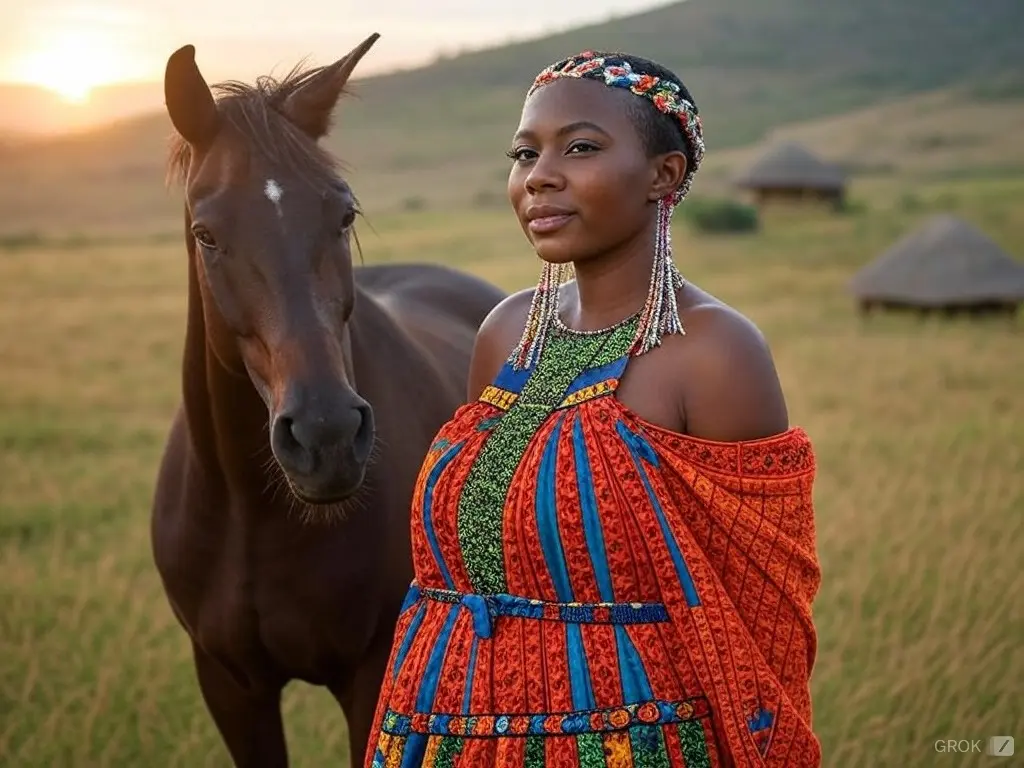 Traditional Liswati woman with a horse