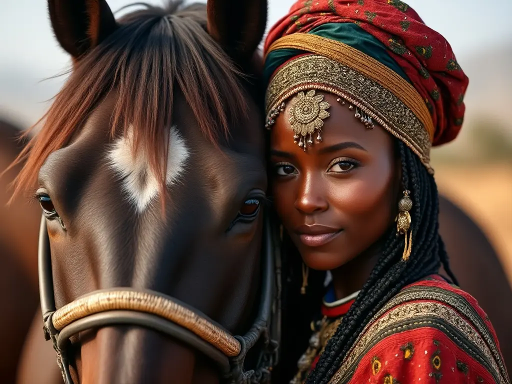 Traditional Ethiopian woman with a horse