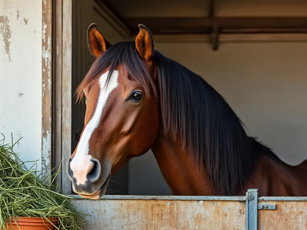 horse eating hay