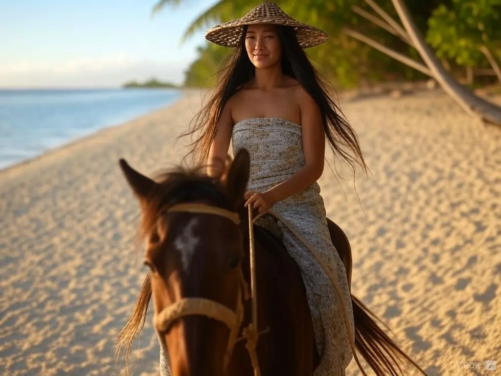 Traditional Fiji woman with a horse