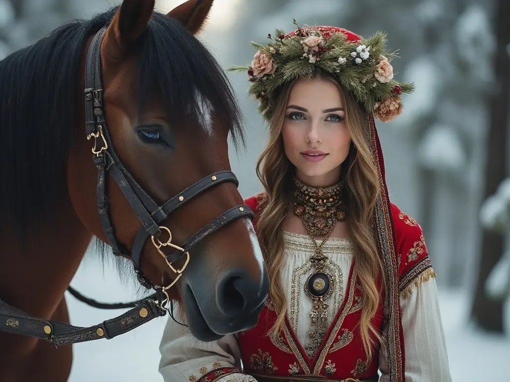 Traditional Finnish woman with a horse