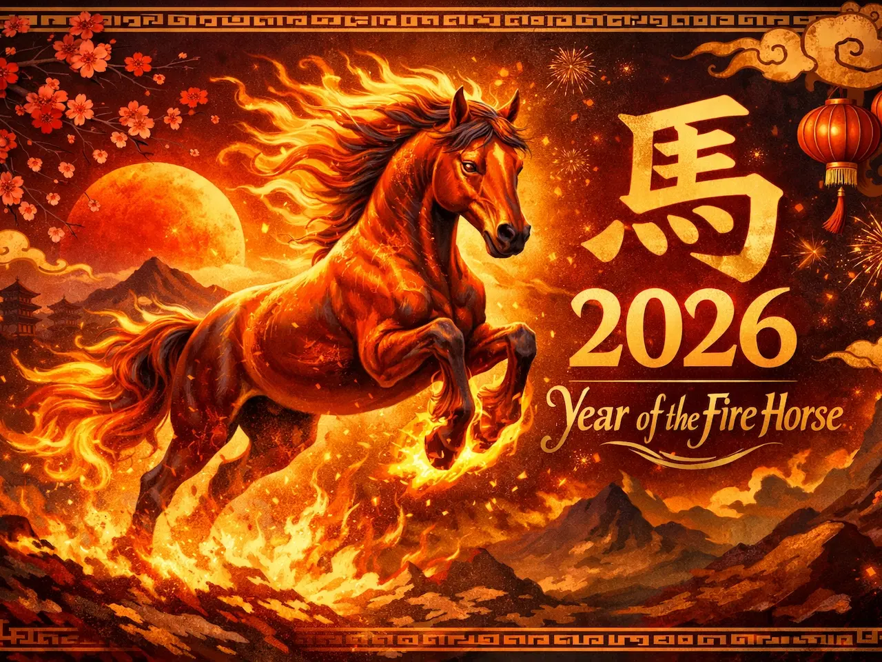 An illustration of fire horse