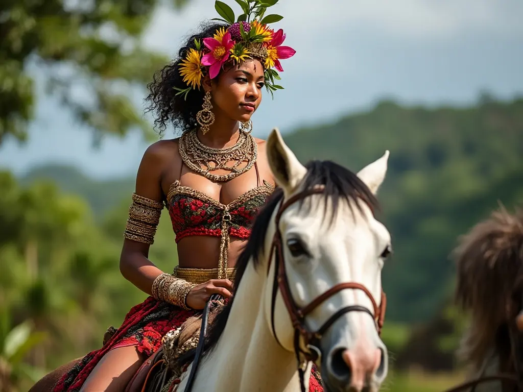 Traditional Lagwiyann woman with a horse