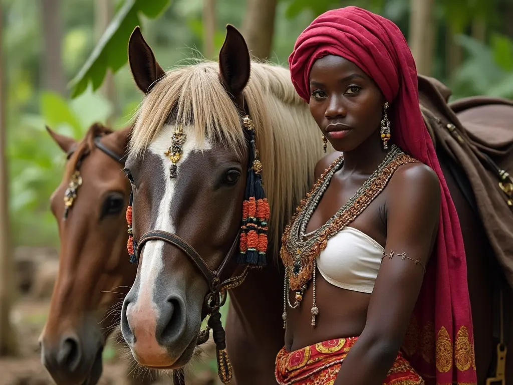 Traditional Lagwiyann woman with a horse