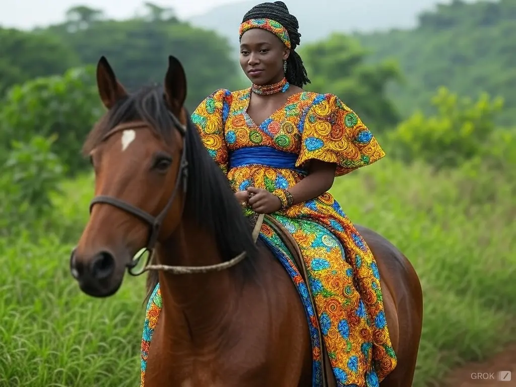 Traditional Gabon woman with a horse